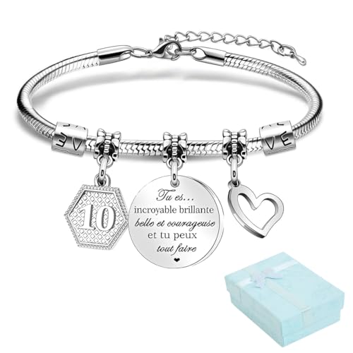 DIFLAX Geburtstag Geschenke für Frauen Mädchen Armband Geburtstag Charme 10. Geburtstag Armband mit Glücksbringer Kleeblatt Geschenk für Mädchen Tochter Schwester Freund Jugendliche von DIFLAX