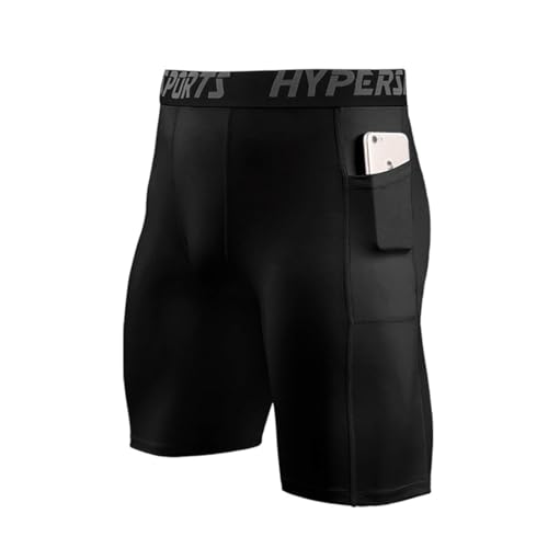 DIFLAX Herren Kompressionsshorts - Base Layer Schnelltrocknende Fußball Unterziehhose Laufhose Atmungsaktive Radlerhose Männer Kompressionshose Tights Kurz mit Handytasche (Schwarz, L) von DIFLAX