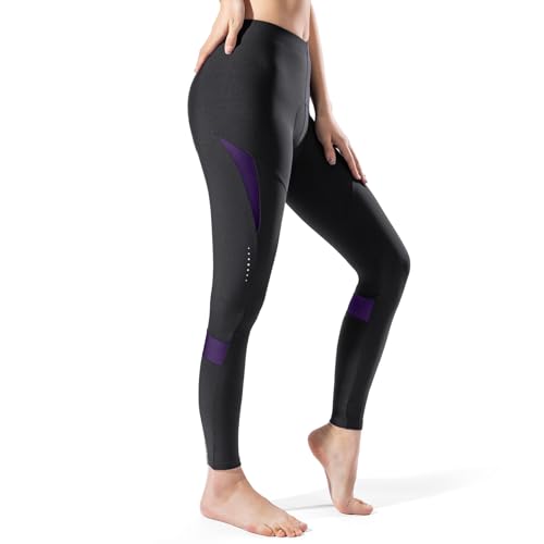 DIFOS Fahrradhose Damen Thermo Radlerhose gepolstert Winter Lange Radhose Elastische Reiter Leggings Radsport Tights(L,Schwarz/Violett) von DIFOS