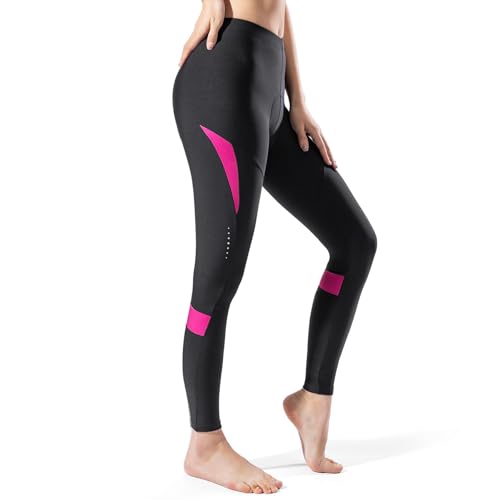 DIFOS Fahrradhose Lang Damen Thermo Radlerhose gepolstert Winter Lange Radhose Elastische Reiter Leggings Radsport Tights(L,Schwarz/Rosa) von DIFOS