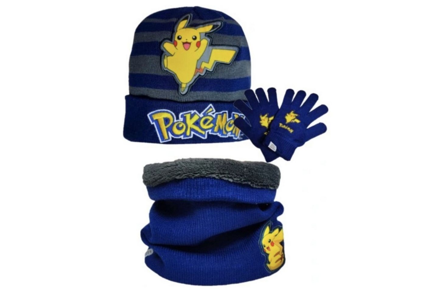 DIFUZED Mütze & Schal Pokemon Kinder Set Mütze + Handschuhe + Bandana Schlauchschal Loop von DIFUZED