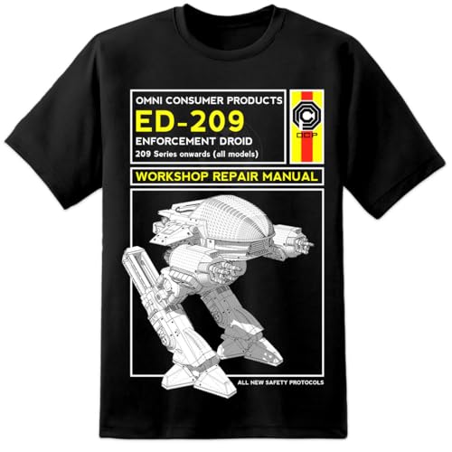 Robocop ED209 Workshop Repair Manual Herren T-Shirt Film 80er Jahre Retro, Schwarz , M/L von DIGITAL PHARAOH