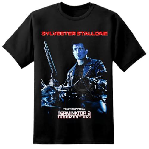 Sylvester Stallone Terminator 2 Herren Filmposter T-Shirt Sci Fi Skynet Cyberdyne Systems T800, Schwarz , M/L von Digital Pharaoh