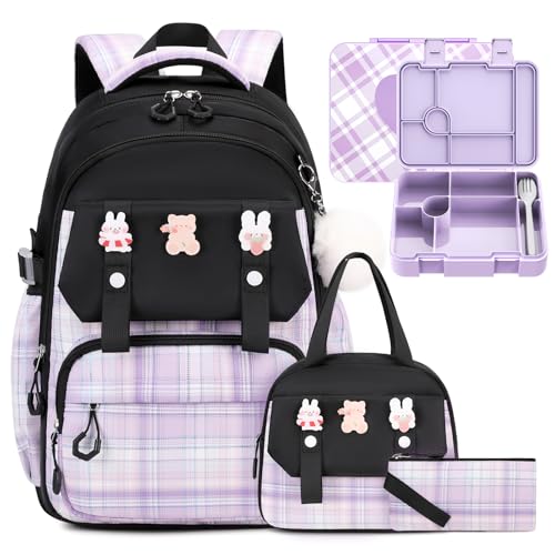 DIGOBAY Mädchen Rucksack – Kinder Bento-Box-Set mit isolierter Lunchtasche, Besteck und Federmäppchen, 6 auslaufsichere Fächer, herausnehmbares Tablett für Mädchen, Teenager, Schule, Picknick von DIGOBAY