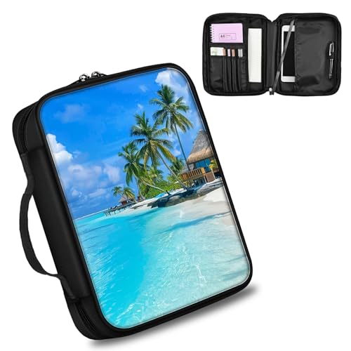 DIGTIALL Bibelhülle für Damen und Herren, Motiv: Strand mit Palmen, für Damen und Herren, zum Tragen von Büchern, Kirchentasche, Bibelschutz mit Griff und Reißverschlusstasche, ideal für Kirche von DIGTIALL