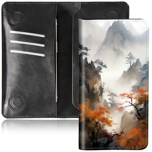 DIGTIALL Faltbare Geldbörse für Herren und Damen, doppelter Magnetverschluss, PU-Leder, lange Geldbörse, Clutch, mit RFID-Blockierung, Geld-Telefonfächer und Kartenfächer, Berg mit Nebel, 7.36X3.94 von DIGTIALL