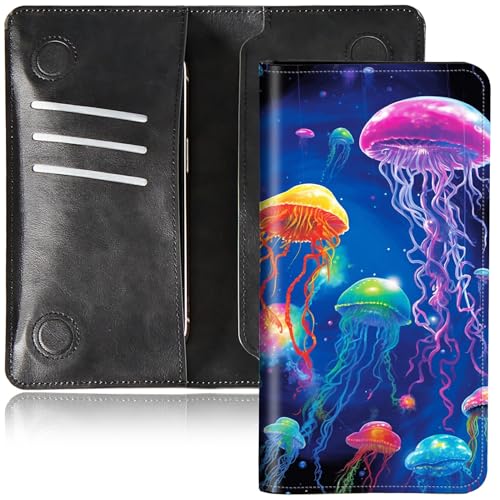 DIGTIALL Faltbare Geldbörse für Herren und Damen, doppelter Magnetverschluss, PU-Leder, lange Geldbörse, Clutch, mit RFID-Blockierung, Geld-Telefonfächer und Kartenfächer, Bunte Quallen, 7.36X3.94 von DIGTIALL