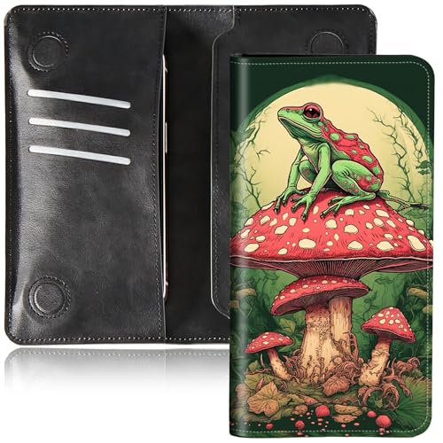 DIGTIALL Faltbare Geldbörse für Herren und Damen, doppelter Magnetverschluss, PU-Leder, lange Geldbörse, Clutch, mit RFID-Blockierung, Geld-Telefonfächer und Kartenfächer, Frosch auf Pilz, 7.36X3.94 von DIGTIALL