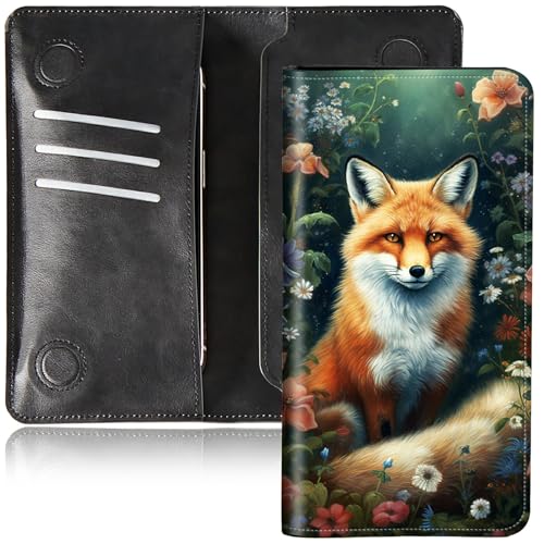 DIGTIALL Faltbare Geldbörse für Herren und Damen, doppelter Magnetverschluss, PU-Leder, lange Geldbörse, Clutch, mit RFID-Blockierung, Geld-Telefonfächer und Kartenfächer, Fuchs in Blumen, 7.36X3.94 von DIGTIALL