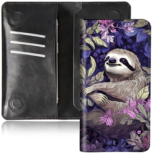 DIGTIALL Faltbare Geldbörse für Herren und Damen, doppelter Magnetverschluss, PU-Leder, lange Geldbörse, Clutch, mit RFID-Blockierung, Geld-Telefonfächer und Kartenfächer, Weißes Faultier, 7.76x4.33 von DIGTIALL