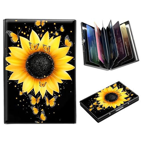 DIGTIALL Metallgeldbörse, RFID-blockierend, Kreditkartenetui für Damen und Herren, Mini-Brieftasche, Ausweishülle, harte Visitenkartenetui, Gelbe Sonnenblumen-Schmetterlinge von DIGTIALL