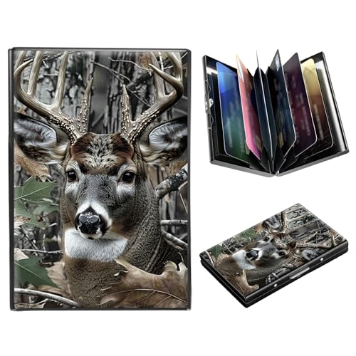DIGTIALL Metallgeldbörse, RFID-blockierend, Kreditkartenetui für Damen und Herren, Mini-Brieftasche, Ausweishülle, harte Visitenkartenetui, Jagd Camouflage Wald Hirsch von DIGTIALL
