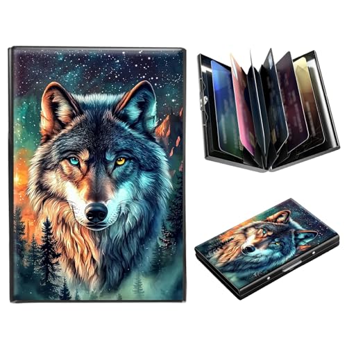 DIGTIALL Metallgeldbörse, RFID-blockierend, Kreditkartenetui für Damen und Herren, Mini-Brieftasche, Ausweishülle, harte Visitenkartenetui, Majestic Wolf von DIGTIALL