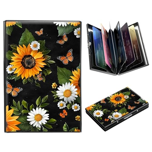 DIGTIALL Metallgeldbörse, RFID-blockierend, Kreditkartenetui für Damen und Herren, Mini-Brieftasche, Ausweishülle, harte Visitenkartenetui, Sonnenblume und Schmetterling von DIGTIALL