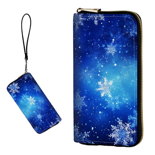 DIGTIALL RFID-blockierende Geldbörse für Damen, PU-Leder, schmal, faltbar, mit großem Fassungsvermögen, 16 Kartenfächer und Münzfach mit Reißverschluss, Reise-Geldbörse, Blaue Schneeflocken von DIGTIALL