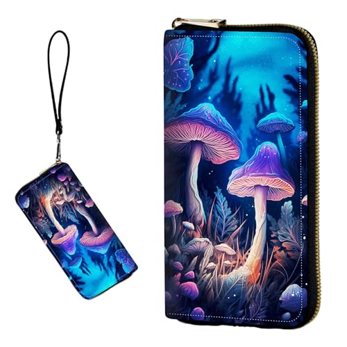 DIGTIALL RFID-blockierende Geldbörse für Damen, PU-Leder, schmal, faltbar, mit großem Fassungsvermögen, 16 Kartenfächer und Münzfach mit Reißverschluss, Reise-Geldbörse, Bunte Pilze von DIGTIALL