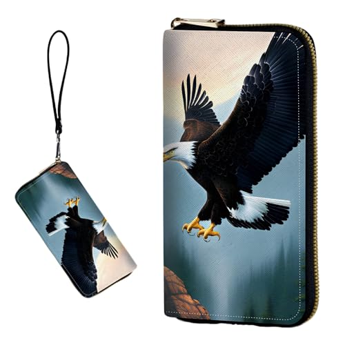 DIGTIALL RFID-blockierende Geldbörse für Damen, PU-Leder, schmal, faltbar, mit großem Fassungsvermögen, 16 Kartenfächer und Münzfach mit Reißverschluss, Reise-Geldbörse, Eagle Flying von DIGTIALL