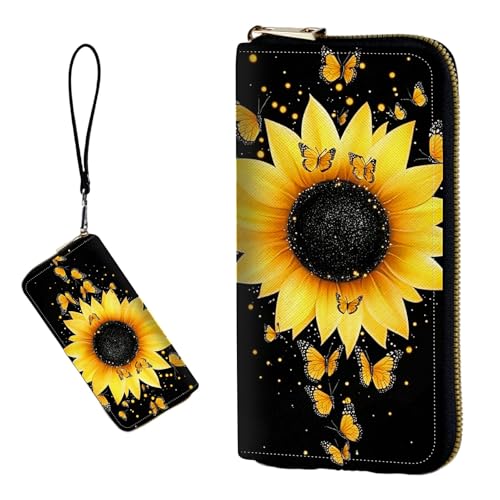 DIGTIALL RFID-blockierende Geldbörse für Damen, PU-Leder, schmal, faltbar, mit großem Fassungsvermögen, 16 Kartenfächer und Münzfach mit Reißverschluss, Reise-Geldbörse, Gelbe von DIGTIALL