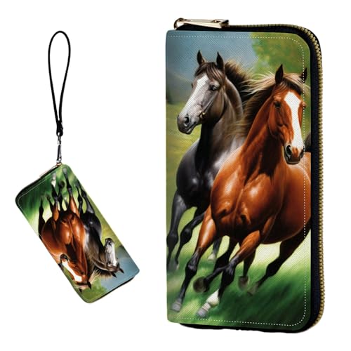 DIGTIALL RFID-blockierende Geldbörse für Damen, PU-Leder, schmal, faltbar, mit großem Fassungsvermögen, 16 Kartenfächer und Münzfach mit Reißverschluss, Reise-Geldbörse, Laufpferd von DIGTIALL