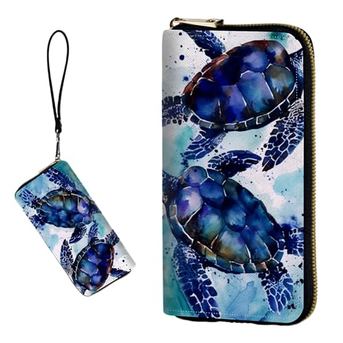DIGTIALL RFID-blockierende Geldbörse für Damen, PU-Leder, schmal, faltbar, mit großem Fassungsvermögen, 16 Kartenfächer und Münzfach mit Reißverschluss, Reise-Geldbörse, Meeresschildkröte von DIGTIALL