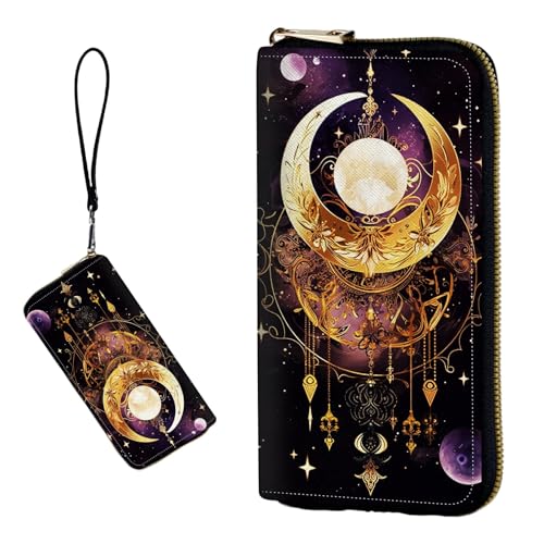 DIGTIALL RFID-blockierende Geldbörse für Damen, PU-Leder, schmal, faltbar, mit großem Fassungsvermögen, 16 Kartenfächer und Münzfach mit Reißverschluss, Reise-Geldbörse, Mond von DIGTIALL