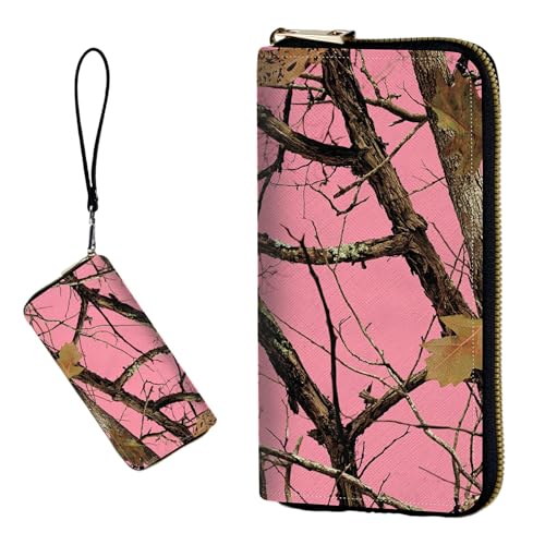 DIGTIALL RFID-blockierende Geldbörse für Damen, PU-Leder, schmal, faltbar, mit großem Fassungsvermögen, 16 Kartenfächer und Münzfach mit Reißverschluss, Reise-Geldbörse, Pink Dead Wood Tree von DIGTIALL