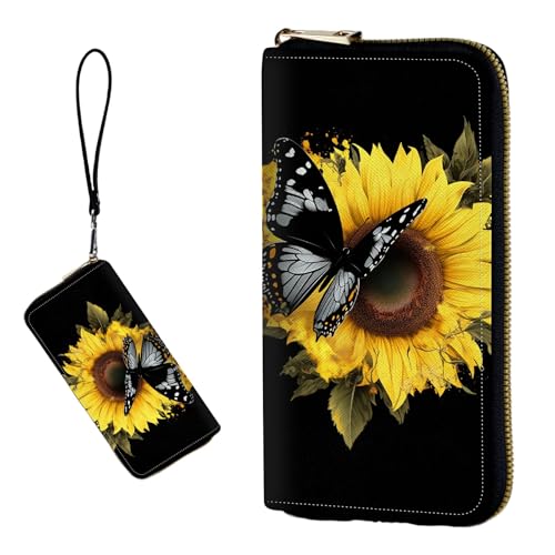 DIGTIALL RFID-blockierende Geldbörse für Damen, PU-Leder, schmal, faltbar, mit großem Fassungsvermögen, 16 Kartenfächer und Münzfach mit Reißverschluss, Reise-Geldbörse, Sonnenblumen-Herz von DIGTIALL