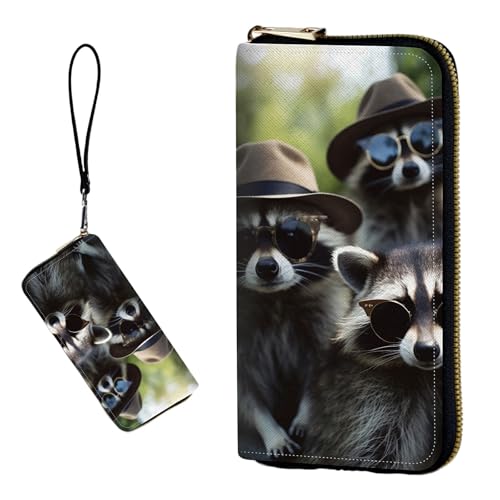 DIGTIALL RFID-blockierende Geldbörse für Damen, PU-Leder, schmal, faltbar, mit großem Fassungsvermögen, 16 Kartenfächer und Münzfach mit Reißverschluss, Reise-Geldbörse, Süßer Waschbär von DIGTIALL