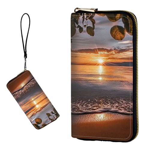 DIGTIALL RFID-blockierende Geldbörse für Damen, PU-Leder, schmal, faltbar, mit großem Fassungsvermögen, 16 Kartenfächer und Münzfach mit Reißverschluss, Reise-Geldbörse, Sunset Beach The Sunset von DIGTIALL