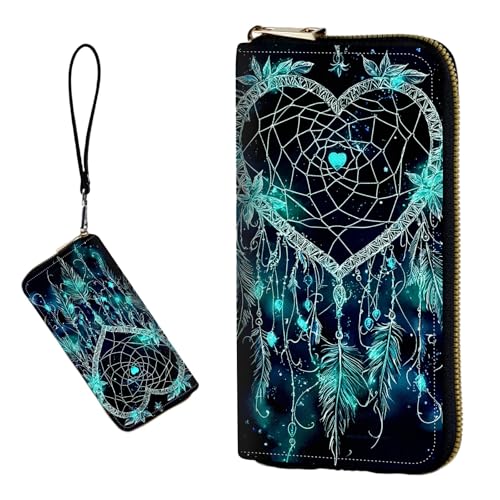 DIGTIALL RFID-blockierende Geldbörse für Damen, PU-Leder, schmal, faltbar, mit großem Fassungsvermögen, 16 Kartenfächer und Münzfach mit Reißverschluss, Reise-Geldbörse, Traumfänger in Herzform von DIGTIALL