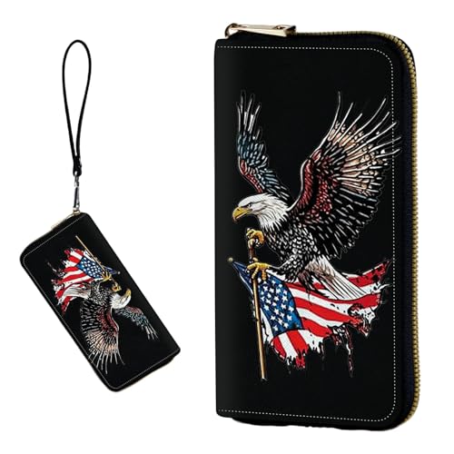 DIGTIALL RFID-blockierende Geldbörse für Damen, PU-Leder, schmal, faltbar, mit großem Fassungsvermögen, 16 Kartenfächer und Münzfach mit Reißverschluss, Reise-Geldbörse, Weißkopfseeadler und von DIGTIALL