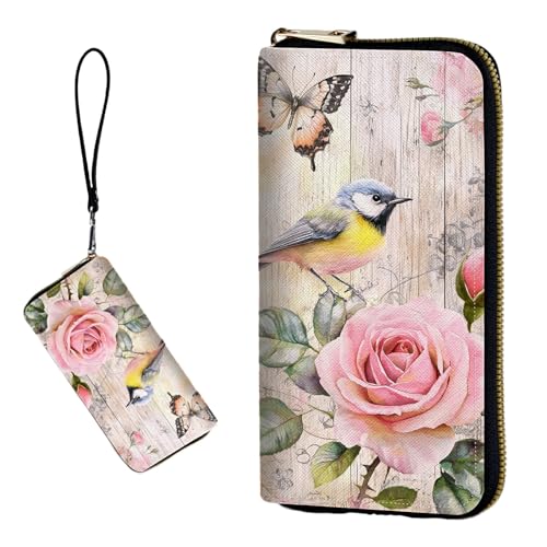 DIGTIALL RFID-blockierende Geldbörse für Damen, PU-Leder, schmal, faltbar, mit großem Fassungsvermögen, 16 Kartenfächer und Münzfach mit Reißverschluss, Reise-Geldbörse, Wunderschöner Aquarellvogel von DIGTIALL