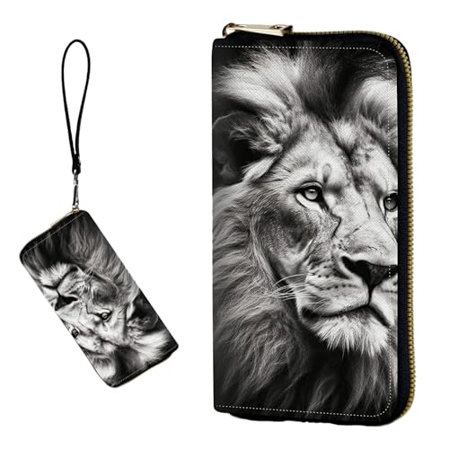 DIGTIALL RFID-blockierende Geldbörse für Damen, PU-Leder, schmal, faltbar, mit großem Fassungsvermögen, 16 Kartenfächer und Münzfach mit Reißverschluss, Reise-Geldbörse, löwe von DIGTIALL