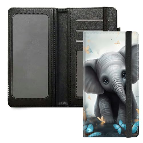 DIGTIALL Scheckbuchhülle für Damen & Herren - Premium PU Leder Scheckbuchhalter mit RFID-Blockierung & Gummiband, Elefantenblau geblümt von DIGTIALL