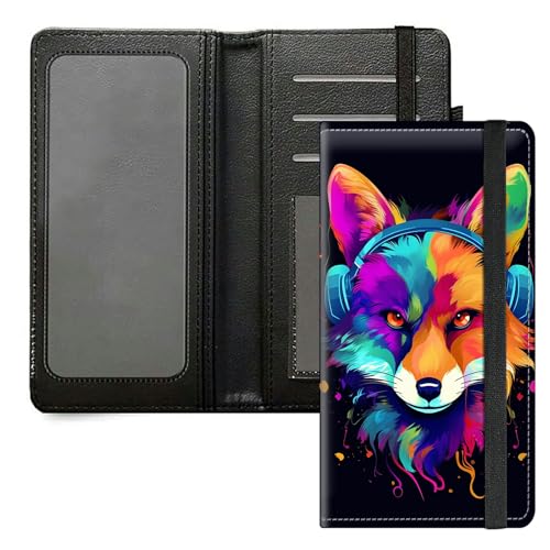DIGTIALL Scheckbuchhülle für Damen & Herren - Premium PU Leder Scheckbuchhalter mit RFID-Blockierung & Gummiband, Fox Listen Music von DIGTIALL