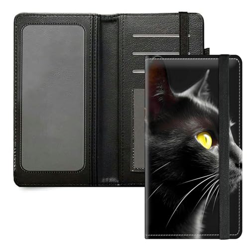 DIGTIALL Scheckbuchhülle für Damen & Herren - Premium PU Leder Scheckbuchhalter mit RFID-Blockierung & Gummiband, schwarze katze von DIGTIALL