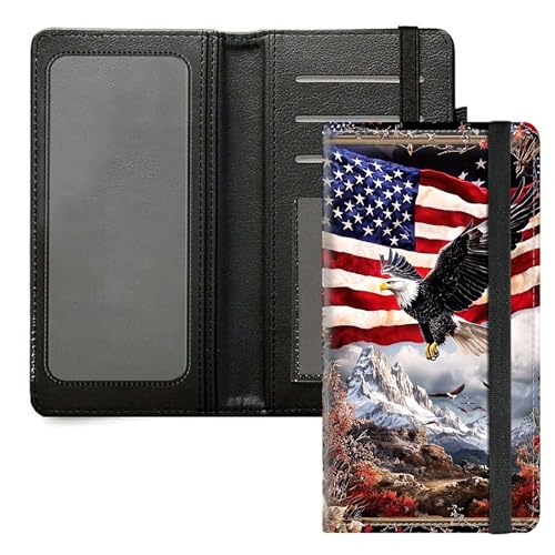 DIGTIALL Scheckbuchhülle für Herren und Damen, PU-Leder, Scheckbuchhalter, Geldbörse mit RFID-Blockierfunktion und elastischem Band, American Flag Eagle von DIGTIALL