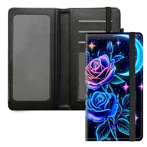 DIGTIALL Scheckbuchhülle für Herren und Damen, PU-Leder, Scheckbuchhalter, Geldbörse mit RFID-Blockierfunktion und elastischem Band, Blue Roses Moon Stars von DIGTIALL