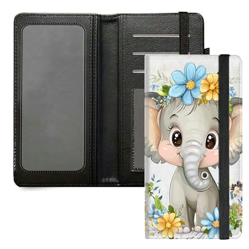 DIGTIALL Scheckbuchhülle für Herren und Damen, PU-Leder, Scheckbuchhalter, Geldbörse mit RFID-Blockierfunktion und elastischem Band, Blumen-Elefant von DIGTIALL