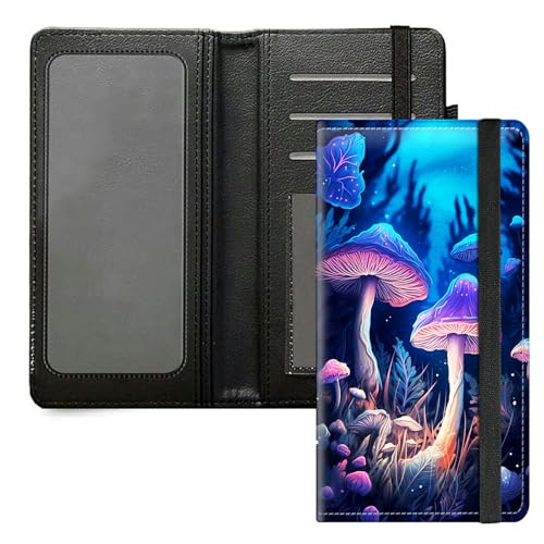 DIGTIALL Scheckbuchhülle für Herren und Damen, PU-Leder, Scheckbuchhalter, Geldbörse mit RFID-Blockierfunktion und elastischem Band, Bunte Pilze von DIGTIALL