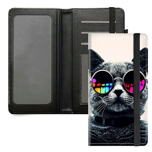 DIGTIALL Scheckbuchhülle für Herren und Damen, PU-Leder, Scheckbuchhalter, Geldbörse mit RFID-Blockierfunktion und elastischem Band, Cool Cat von DIGTIALL