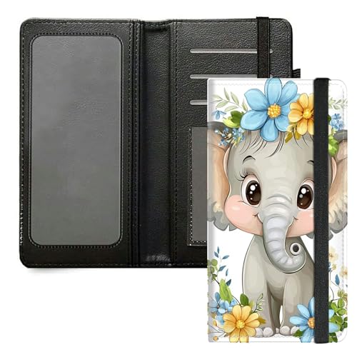 DIGTIALL Scheckbuchhülle für Herren und Damen, PU-Leder, Scheckbuchhalter, Geldbörse mit RFID-Blockierfunktion und elastischem Band, Elefant mit Blume von DIGTIALL