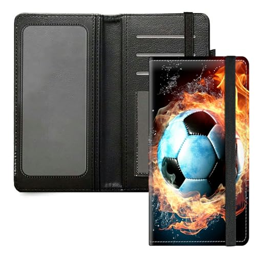 DIGTIALL Scheckbuchhülle für Herren und Damen, PU-Leder, Scheckbuchhalter, Geldbörse mit RFID-Blockierfunktion und elastischem Band, Fire Football von DIGTIALL