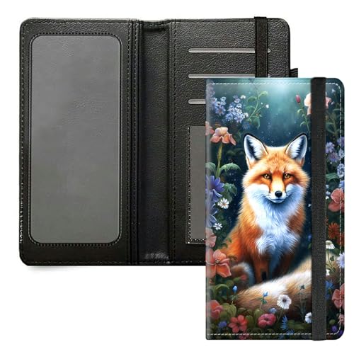 DIGTIALL Scheckbuchhülle für Herren und Damen, PU-Leder, Scheckbuchhalter, Geldbörse mit RFID-Blockierfunktion und elastischem Band, Fuchs in Blumen von DIGTIALL