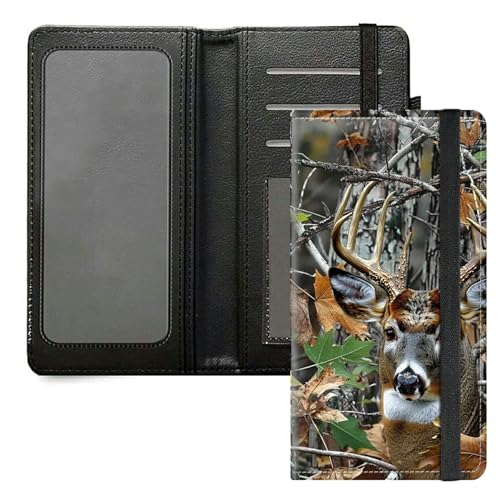 DIGTIALL Scheckbuchhülle für Herren und Damen, PU-Leder, Scheckbuchhalter, Geldbörse mit RFID-Blockierfunktion und elastischem Band, Jagd Camouflage Hirsch von DIGTIALL