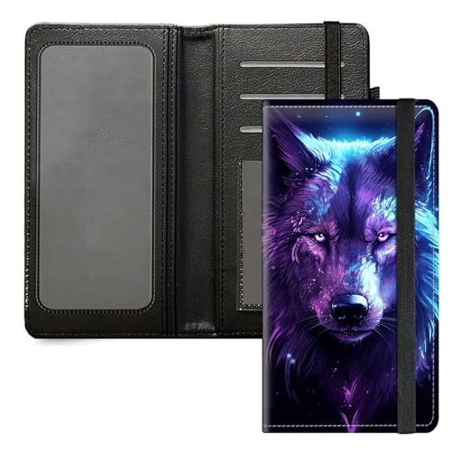 DIGTIALL Scheckbuchhülle für Herren und Damen, PU-Leder, Scheckbuchhalter, Geldbörse mit RFID-Blockierfunktion und elastischem Band, Lila Wolf von DIGTIALL