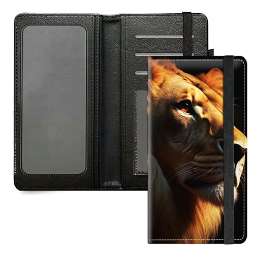 DIGTIALL Scheckbuchhülle für Herren und Damen, PU-Leder, Scheckbuchhalter, Geldbörse mit RFID-Blockierfunktion und elastischem Band, Löwengesicht von DIGTIALL