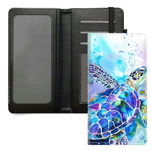 DIGTIALL Scheckbuchhülle für Herren und Damen, PU-Leder, Scheckbuchhalter, Geldbörse mit RFID-Blockierfunktion und elastischem Band, Meeres-Aquarell-Schildkröte von DIGTIALL