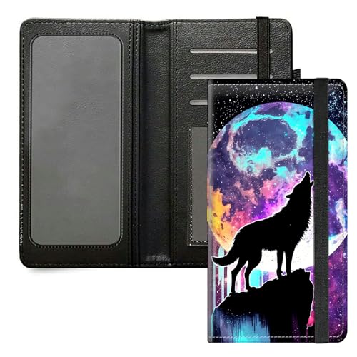 DIGTIALL Scheckbuchhülle für Herren und Damen, PU-Leder, Scheckbuchhalter, Geldbörse mit RFID-Blockierfunktion und elastischem Band, Moon Wolf von DIGTIALL
