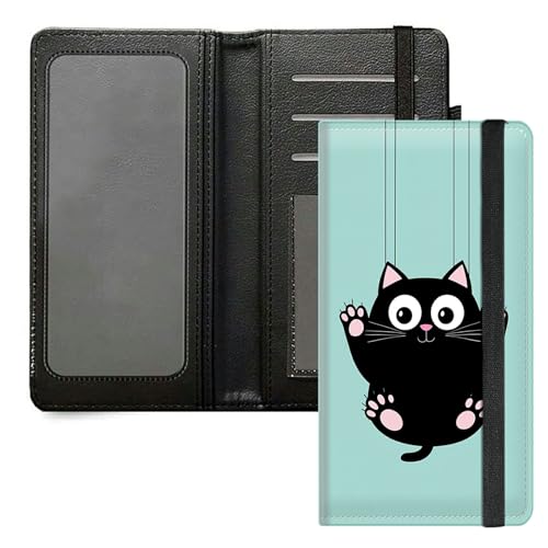 DIGTIALL Scheckbuchhülle für Herren und Damen, PU-Leder, Scheckbuchhalter, Geldbörse mit RFID-Blockierfunktion und elastischem Band, Niedliche Cartoon-Katze von DIGTIALL